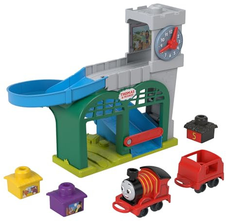 Thomas & Friends - Il Trenino Thomas - La mia Prima Stazione di Knapford, playset con trenini e 3 Pezzi di carico impilabile e oscillante, Stazione con Orologio e rampa, 1+ Anni, HXW24