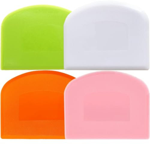 INGJIA 4 Pcs Corne Patisserie,Grattoir à Pâte en Plastique Coupe pâte, Racloir Spatules pour Pain Cuisine, Crêpes,pour Pate Fromage Chocolat