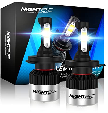 NIGHTEYE H4 Led Headlight Bulb 72W 9000LM,High Lumens LED Kit,6500K Cool White, IP68 Waterproof and Advanced Cooling System, Halogen Upgrade Replacement, Pack of 2 (H4)