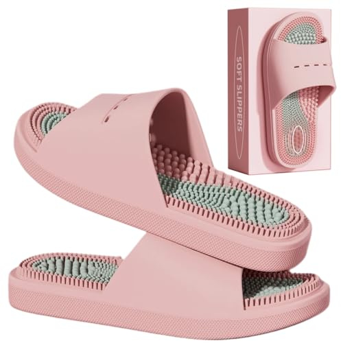 MOTTLED SKY Acupressure Massage Slippers Acupressure Foot Massager Shoes Reflexology Sandals Gift for Men Women Reduce Feet Neuropathy Pain Relief and Tension (Pink,US Women 6.5-7.5/Men 5-6)