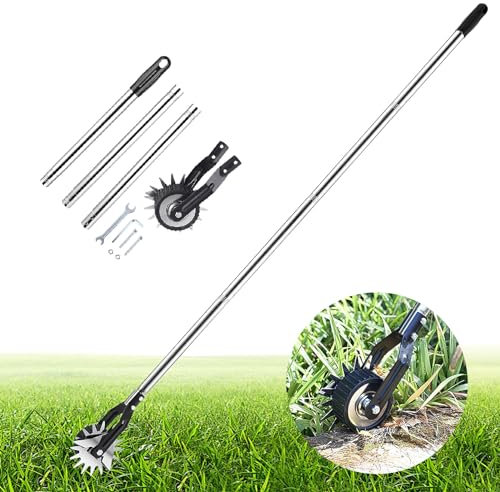 Coupe-bordure rotative manuelle à long manche avec dents de scie, longueur de poignée réglable, outil rotatif manuel pour jardin, trottoir, allée, cour (1,2 m)