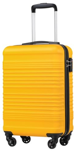 COOLIFE Kabinväska 55 x 35 x 20 cm för Ryanair flygbolag handbagage kabinbagage lätt med TSA-lås och 4 hjul 2 års garanti, Gul/svart, 55X35X20cm, Resväska vagn på handkabin bagage hårt skal reseväska
