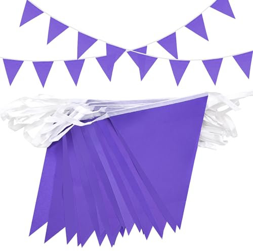 Topeedy 40m-80pcs Purple Bunting Banner, 131.2ft Purple Outdoor Waterproof Triangle Flags Supply for Birthday Party Baby Shower Wedding Festival Decoration