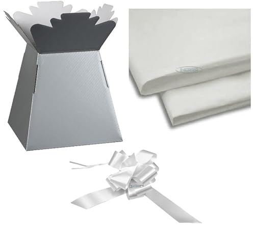 INERRA Bouquet Making Kit with Silver Florist Box, White Tissue Paper and Bow