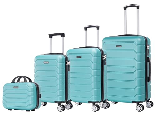 Mi Ko Mi Ka Conjunto de Maletas de Viaje Elegantes: Carcasa Ligera de ABS, Cerradura Numérica, 4 Ruedas Giratorias 360°, Asa Telescópica de Aluminio | Juego de 3 o 4 Maletas (8002, Verde)