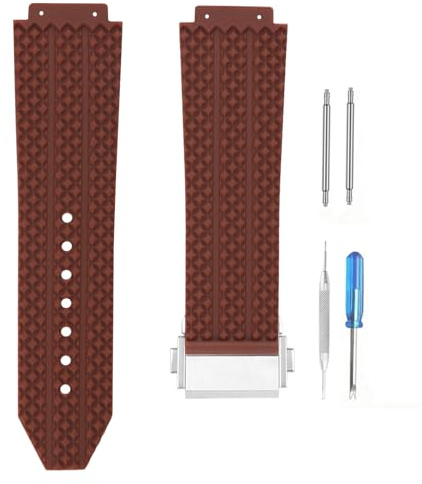 unilabo Gummi-Uhrenarmband, kompatibel mit Hublot Big Bang, 19 mm x 25 mm x 22 mm, Silikon-Armband, Ersatz für Damen und Herren, Schwarz (Braun mit Schnalle)