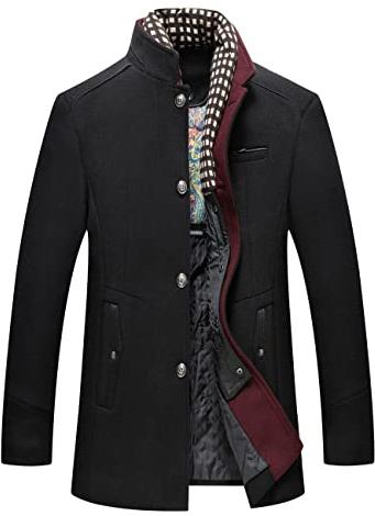 APTRO Mens Jacket Winter Wool Coats Warm Casual Business Trench Jacket with Scarf 2104 Black L
