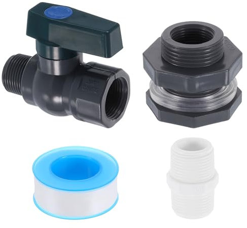 sourcing map 1 Set Rain Barrel Faucet Kit, Plastic Rain Barrel Spigot with 3/4 GHT Bulkhead Fitting, Garden Hose Adapter and Thread Seal Tape for Water Tank Aquarium, Grey