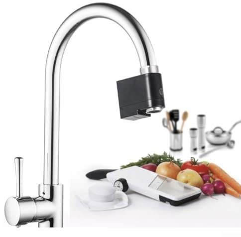Smart Faucet Infrared Induction Water Saver, Touchless Infrared Induction Overflow Sensor, Multi Water Flow Modes Bathroom Kitchen Tap Detector(Black + White)