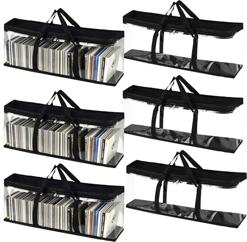 WENLISELL Lot de 6 sacs de rangement pour DVD pouvant contenir jusqu'à 240 DVD, 40 par sac, étui portable avec fermeture éclair, sac de rangement transparent avec poignées