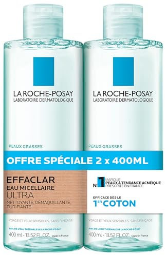 La Roche-Posay Effaclar Ultra Micellar Water for Oily Skin Pack of 2 x 400 ml