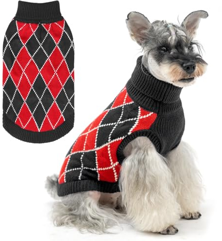 Dog Sweater for Small Medium Dogs, Soft Warm Winter Pet Clothes,Black Red M