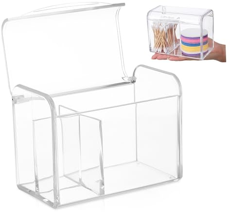 Luxshiny Contenedor de Algodón y Bastoncillos de Acrílico Transparente con Tapa Organizador de Compartimentos para Cosméticos y Accesorios Almacenamiento Práctico y Funcional para Hisopos y