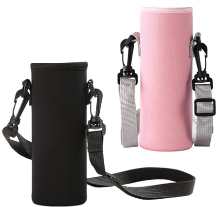 EIHI 2 Piezas Bolso Térmico Portátil de Neopreno para Botella de Agua para Mantener Tus Bebidas, Para Deportes, Viajes, Rosa + negro, 1500ml