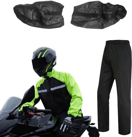 Jixcderm Motorcycle Rain Suit,Motorcycle Suits for Men - Waterproof Coat Lightweight Breathable Poncho Overalls Raincoat Boots for Camping Golfing Biking Fishing