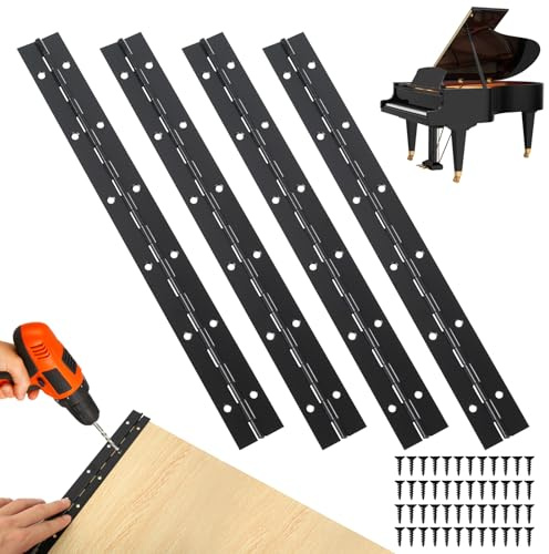 4 PzCerniere per Pianoforte, 30 cm Cerniere per Legno, Cerniere per Porte, Cerniera Porta Legno in acciaio inossidabile per ante di mobili, pianoforti, finestre, con viti (nero)