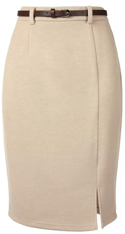 Allegra K Jupe Crayon Femme Fendue avec Ceinture Longueur Genou | Taille Haute pour Bureau
