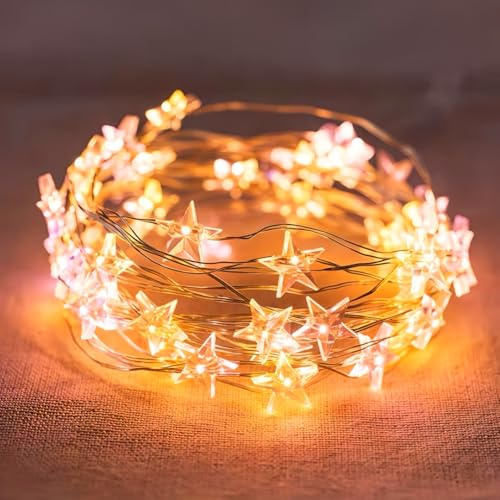 HHMTAKA Christmas Star Fairy String Lights with 40 Micro Warm White LEDs on Silver Wire Battery Operated 4M for Any Decoration