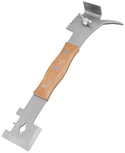 ACOGEDO Outil Multifonctionnel en Acier Inoxydable pour Apiculteur-équipement Apicole avec Manche en Bois et Fonctions Polyvalentes