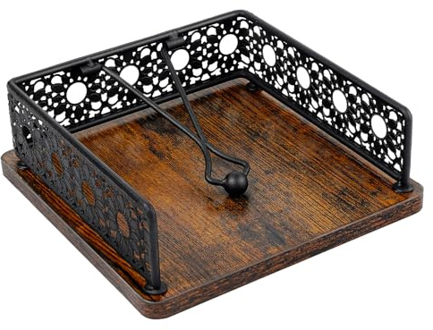 Halbur Wooden Napkin Holder for Table, Farmhouse, Vintage Sunflower Edging | Metal Organizer with Heavy Duty Arm Iron Ball, and Vintage Sunflower Edging for Kitchen, Home, Countertop, Bar, Restaurant