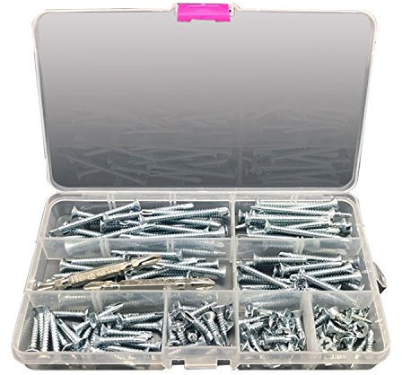 NUZAMAS Caja de 160 tornillos autorroscantes de acero Cabeza avellanada de Tek 13 mm 16 mm 19 mm 25 mm 32 mm 38 mm 45 mm 50 mm 2 brocas de disco gratuitas