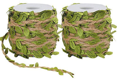 tenn well Green Leaves Jute String, 40M Natural Jute Twine String Leaf Ribbon for Wedding Party Favor Home Garden Decoration