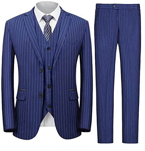 MAGE MALE Men’s Pinstripe 3 Piece Suit Slim Fit Elegant Single Breasted Business Wedding Party Blazer Vest& Pants Set
