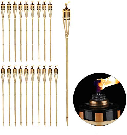 Relaxdays Torche de Jardin en Lot de 20, Flambeaux en Bambou, avec mèche, éclairage d'ambiance, Hauteur : 90 cm, Nature