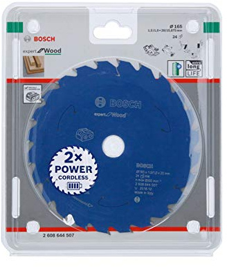 Bosch Professional Cirkelsågblad Expert for Wood (trä, 165 x 20 x 1,5 mm, 24 tänder, tillbehör batteri cirkelsåg)