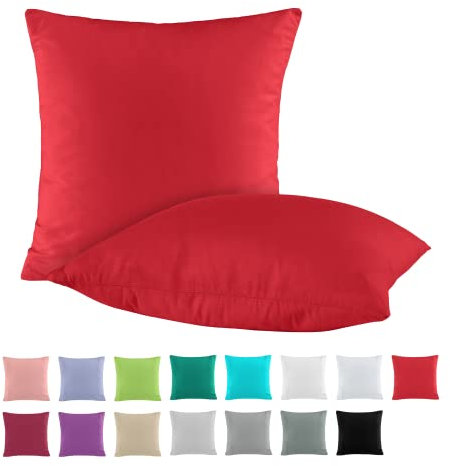 BaSaTex Doppelpack Baumwolle Renforcé Kissenbezug 80x80 cm | Kissenbezüge aus 100% Baumwolle | Kissenhüllen in Rot