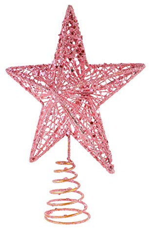 Amosfun - Puntale per albero di Natale, con glitter, per albero di Natale, decorazione per feste, colore: Rosa