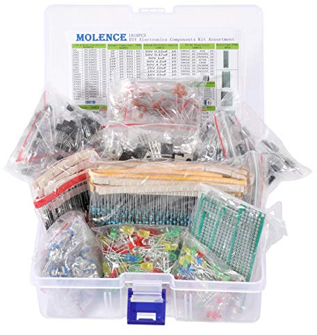 Molence DIY Electronics Components Kit Assortment, Resistors 1818PCS, LED, Triode, Capacitors, Diodes, PCB, Potentiometer, Variable Resistance, Stabilivolt for Arduino UNO MEGA2560 Raspberry Pi MCU