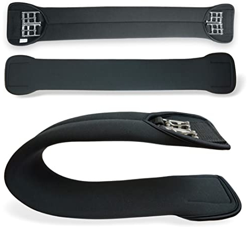 Sangle de selle courte en néoprène pour cheval - Convient comme sangle de selle - Sangle ventrale - Sangle en néoprène noire (55 cm, noir)