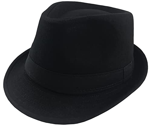 BTREEFLO Unisex Classic Timelessly Fedora Hat Short Brim Manhattan Structured Trilby Hat Fedoras Hats for Men Women Black