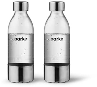 aarke 2-pack Small PET Bottle for Sparkling Water Maker Carbonator 3, BPA free with Details in Steel, 450ml, AASPB1-STEEL