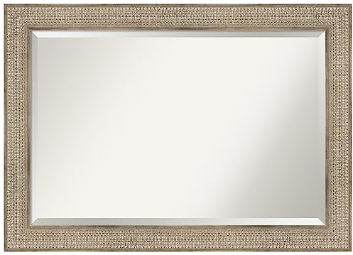 Amanti Art Silver Bathroom Mirror for Over Sink, 30x42 Trellis Silver Rectangle Vanity Mirror, Large Traditional Wood Frame, Hangs Horizonally and Vertically, Bathroom Wall Decor, Beveled Edge