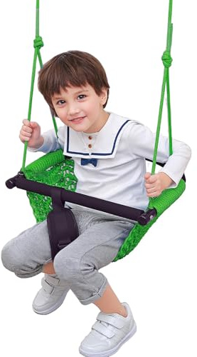 Hi-Na Swing Seats for Kids, Baby, Hand-Made Net Swing with Adjustable Rope, Suitable for Indoor, Outdoor, Backyard, Tree (Green)