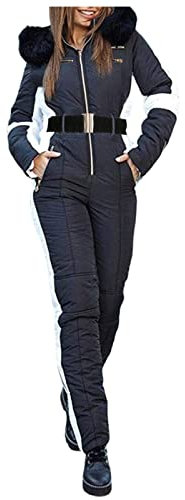 Skianzug Damen Einteiler,Damen Skianzug Schneeanzug Lässig Skioverall Frauen Einteiler Skisuit Wasserdicht Skioverall Wasserdicht Ski Suit Winddicht Skisuit mit Kaputze Reißverschluss Spielanzug