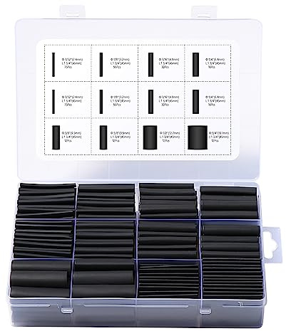 Vinabo 400 piezas 3:1 tubo termorretráctil de doble pared, kit de envoltura termorretráctil impermeable, revestimiento adhesivo, kit de tubo de cable termocontraíble de aislamiento eléctrico (Negro)