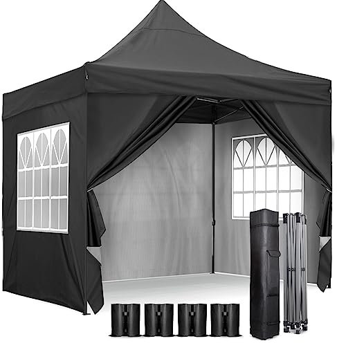 SANHENG Pop Up Gazebo, Heavy Duty Premium Gazebo with 4 Sides, Weatherproof, UV-Resistant, Easy-Assembly, Portable with Storage Bag, Ideal for Garden, Patio, and Events (Grey)