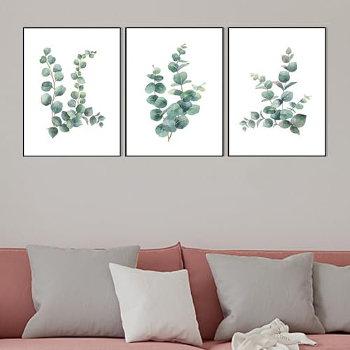 Botanical Wall Art Set of 3 Unframed Prints, Eucalyptus Botanical Wall Art Set, Boho Plant Wall Decor Living Room Bedroom Poster Home Decor for Hotel Restaurant Hanging Painting 30 x 40 cm Gree