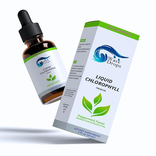 Wave Drops Liquid Chlorophyll Premium Drops – Peppermint Flavor, Alcohol Free & Gluten Free Dietary Supplement – 2 Fl Oz (59ml)
