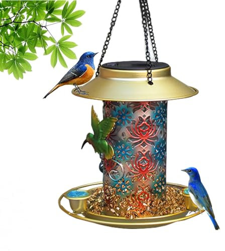 Solar Bird Feeder with Garden Lantern - Outdoor Hanging Wild Bird Feeder for Cardinals, Includes S Hook for Bird Lovers(Colorful)