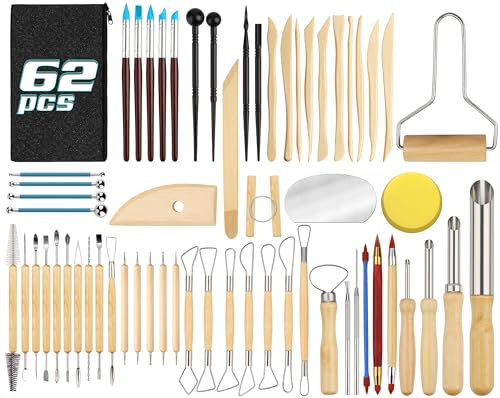 Modellierwerkzeug 62 Stück Töpferwerkzeug Töpferset Modellier-Werkzeug Keramik Sculpting Ton Werkzeug Polymer Clay tools, Modelierwerkzeugset für töpfern Künstler,DIY Kunsthandwerk,Skulptur,Anfänger