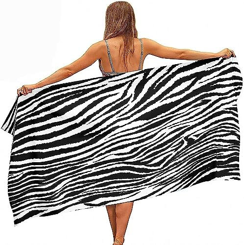 Schwarz-Weißes Zebramuster Strandtuch, 3D-Druck Für Kinder, Pool-Handtuch, Kinder-Badellaken, Ultraweich, Super Saugfähig, Langlebig, Gesichtshandtücher, Perfekt Für Sport, Täglicher Gebrauc -0F3M+G8P