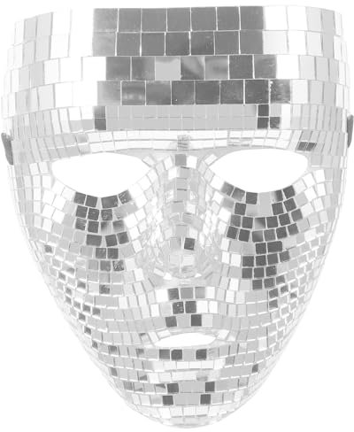 Amosfun Halloween Mirror Mask, Full Face Disco Ball Mask, Glitter Mosaic Mirror Face Cover with Elastic Bands, Masquerade Ball Party Supplies, Halloween Fancy Dress Accessory