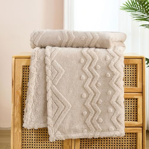 WONGS BEDDING Kuscheldecke Flauschig Boho Decke Beige, Sofadecke Wolldecke 150x200 Wohn- & Kuscheldecken, Warme Weiche Fleecedecke Decken überwurfdecke für Sofa Couch Bett