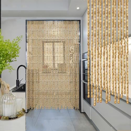 tow000ack Cortina de Bambú con Cuentas para Puerta,Pantalla de Cortinas de Cuerdas Cuentas,Panel de Separación para Dormitorio Salon,Decoración de Hogar,Alto x Ancho (Wood,70cm x 170cm(70 Hilos)