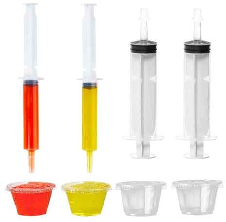 Jeringas para chupitos de gelatina,Jeringas para chupitos de alcohol | Jeringas de gelatina reutilizables de 60 ml con tapa con punta - Favor de fiesta de Halloween multifuncional con 4 tazas, jeringa