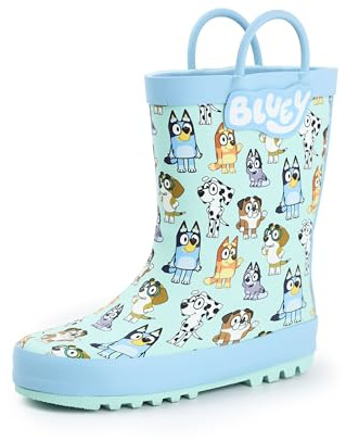 BlueY Bottes Wellington Enfant (Bleu) | Conception de poignées de personnages imprimées partout | Chaussures de pluie imperméables pour enfants | Chaussures de dessin animé de chien mignon